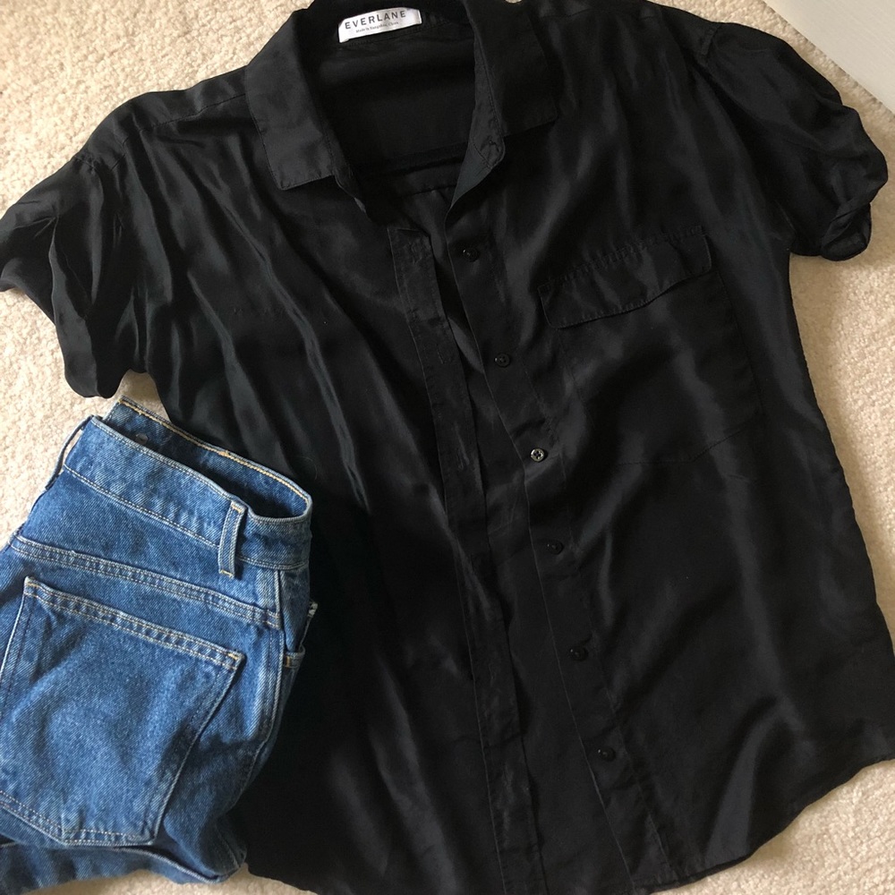 Everlane Habotai silk short sleeve shirt - Black